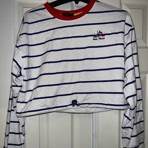 Forever 21 White and Blue Striped Long Sleeve Top